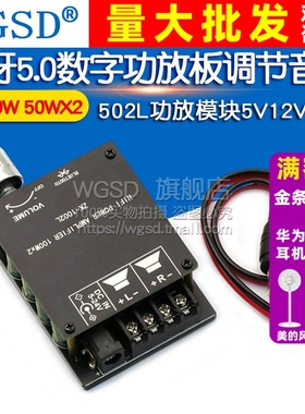 20W30W 50WX2蓝牙5.0数字功放板音量调节 502L功放模块5V12V24V