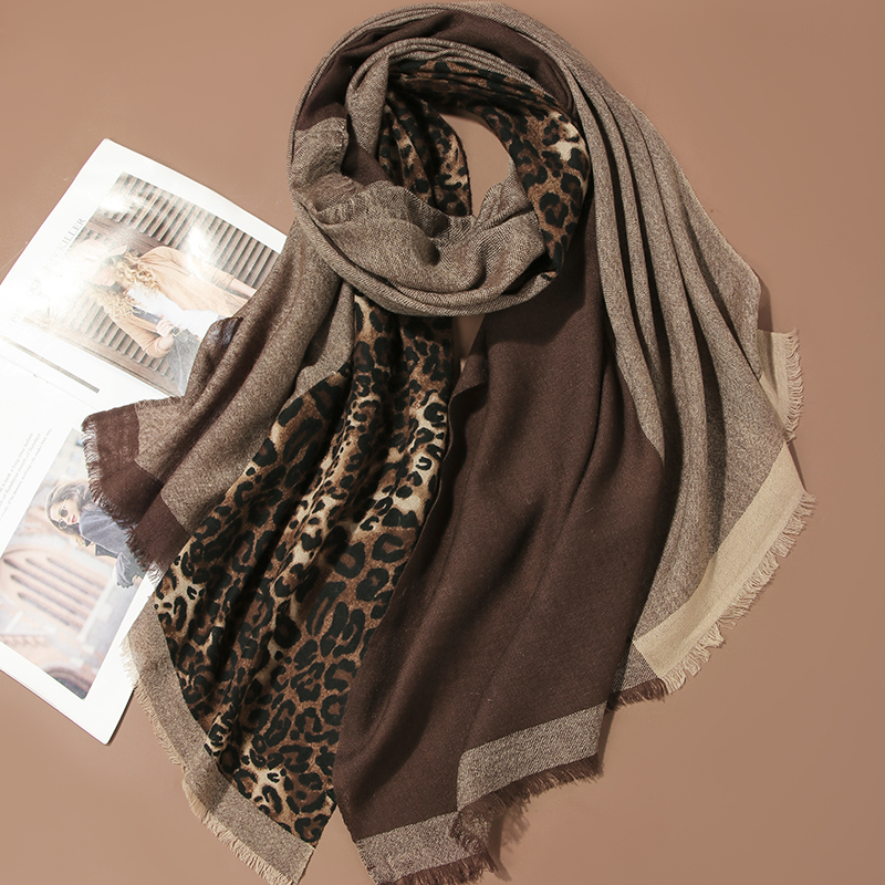 [冷狗专属]纯羊毛65*185秋冬季灰色咖色经典豹纹围巾披肩内蒙古