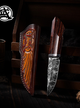 日本三本盛大马士革纹钢小刀便携登山刀具露营小刀切菜钓鱼小刀