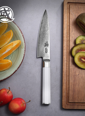 日本三本盛大马士革纹小刀防身便携水果刀高硬度露营装备多功能