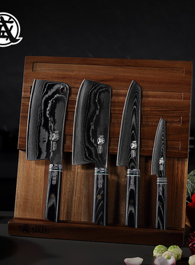日本三本盛进口大马士革钢家用菜刀套装厨房刀具组合全套菜刀菜板