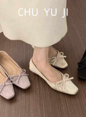 通勤女鞋初遇季法式晚晚风绸缎浅口方头瓢鞋百搭不累脚通勤仙女