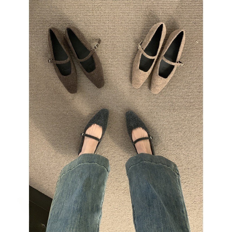 毛毛鞋女冬外穿一字扣玛丽珍单鞋平底软底浅口仙女晚晚风方头