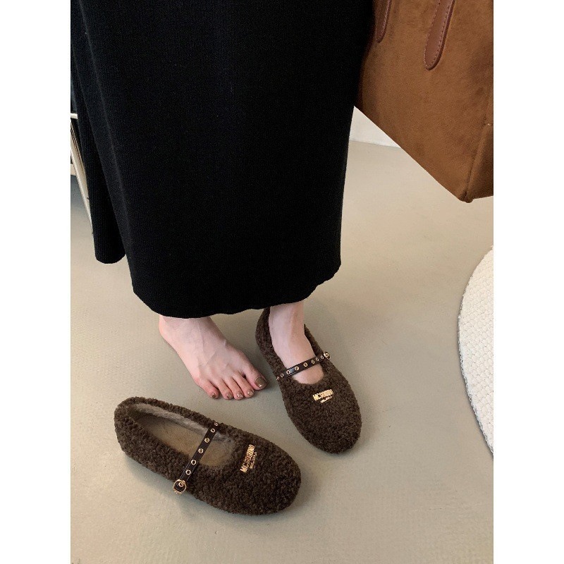 2025年秋冬新款复古平软底毛毛鞋女外穿秋冬季加绒棉鞋子玛丽珍鞋