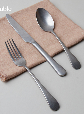 Hitable主餐刀叉勺不锈钢做旧复古牛排刀西餐家用餐具套装