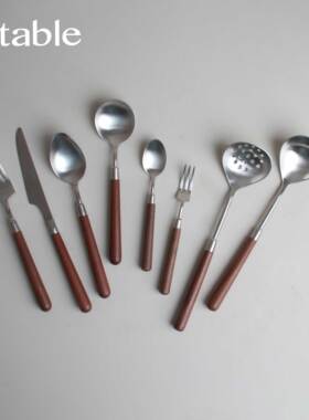 Hitable 胡桃木餐具主餐刀叉勺甜品叉勺汤勺