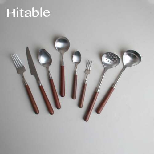 Hitable 胡桃木餐具主餐刀叉勺甜品叉勺汤勺