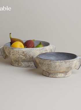 Hitable盘古双耳钵陶瓷水果盘家用客厅茶几侘寂风瓜果零食高脚盘