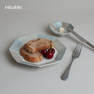 Hitable八角 浅盘陶瓷复古哑光八角盘早餐平盘日常家用方盘水果盘