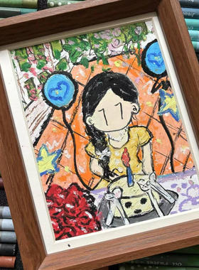 newmasus风格来图定制 纯手绘 手绘油画棒 带画框手绘实物版 礼物