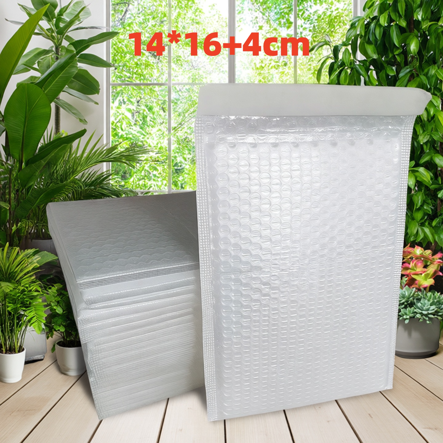 白色珠光膜气泡信封袋加厚哑光服装复合自封袋快递包装 14*16+4cm