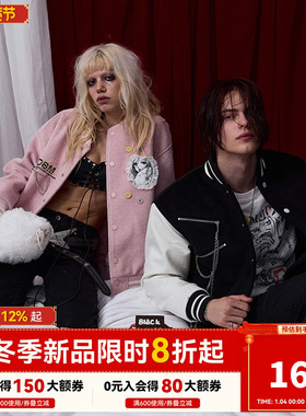 DSM X NANA正版授权蕾丝刺绣蕾拉真一奈奈纽扣棒球夹克加棉外套