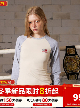 【运动复古】DONSMOK修身插肩T恤dsm拼接撞色显瘦复古运动风长袖