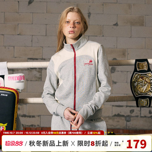 【运动解构】DONSMOKE美式复古正肩上衣DSM圆弧拉链拼接运动卫衣