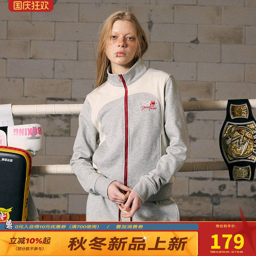 【运动解构】DONSMOKE美式复古正肩上衣DSM圆弧拉链拼接运动卫衣