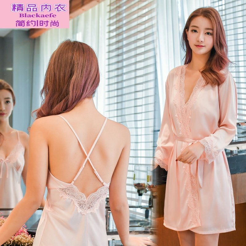 美购2020秋的秘密之秀性感睡衣丝绸露背夏睡裙吊带睡袍两件套