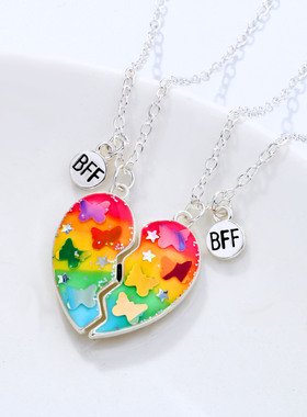 新品热卖卡通滴油撒粉项链 磁铁石爱心BFF一对好朋友暑期礼物百搭