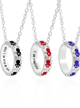 十字链女生脚印彩色戒指吊坠项链