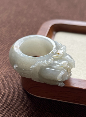 【富贵花开】和田玉青花籽料戒指扳指真皮真毛孔附证书