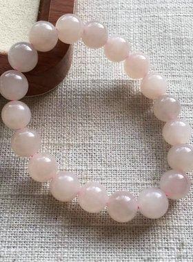 【粉嘟嘟】藕粉手链 天然和田玉青海料藕粉起冰带猫10mm手串 手链