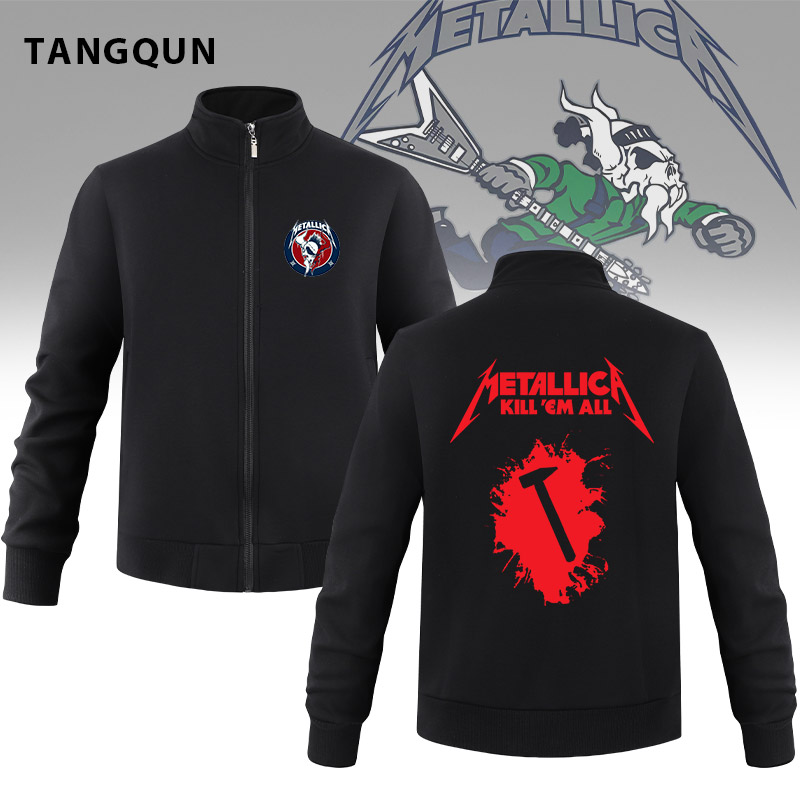 美式复古休闲欧美街头金属摇滚metallica乐队朋克爱好者立领卫衣
