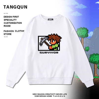 游戏周边泰拉瑞亚像素圆领卫衣男女学生秋冬加绒印花潮流长袖上衣