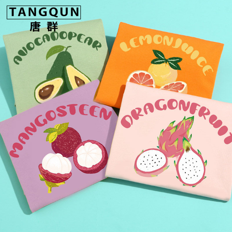 夏季文艺小清新水果T恤火龙果山竹图案印花短袖闺蜜情侣装ins短袖