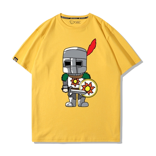 美式复古圆领短袖黑暗之魂太阳骑士周边赞美太阳短袖男士纯棉t恤