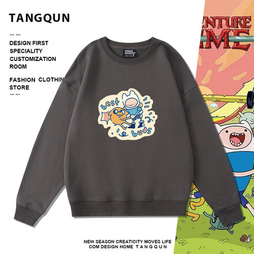 探险时光AdventureTime阿宝老皮动漫周边卡通纯棉男女圆领卫衣服