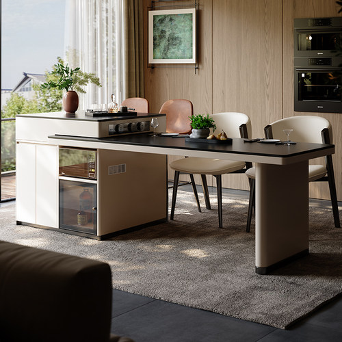 多功能可伸缩岩板岛台餐桌一体现代简约家用餐桌定制电磁炉冰箱