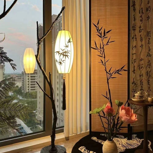 古风中式现代落地灯装饰禅意茶室氛围复古卧室简约树枝书房客厅