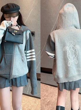 2024年春季新款经典撞色拼接拉链抽绳连帽后背忍者神龟时尚外套