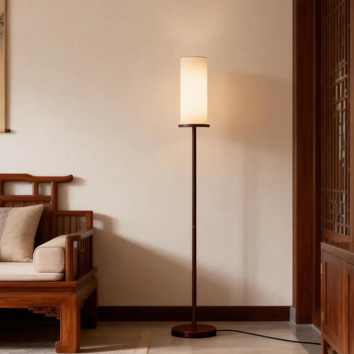 简约现代实木落地灯客厅卧室装饰台灯高级感立式新中式中古风灯具