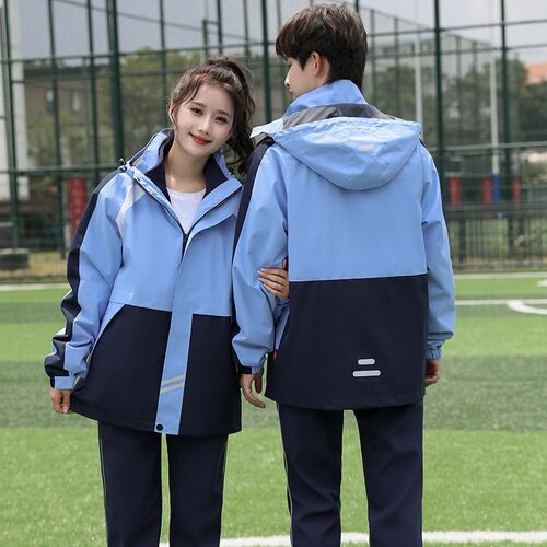 秋冬季小学生加绒冲锋衣校服套装初中生高中生班服可拆卸保暖外套