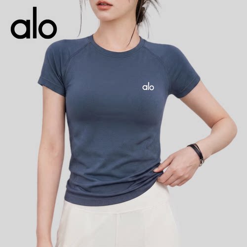 AIo速干瑜伽服短袖女夏季透气跑步健身T恤普拉提训练薄款运动上衣