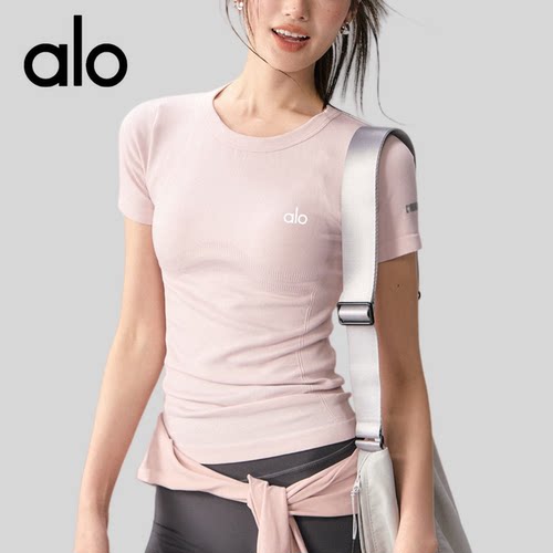 AIo瑜伽服上衣女圆领速干跑步运动短袖普拉提训练服健身T恤