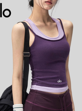 AIo 一体式运动背心假两件跑步训练内衣紫色修身瑜伽服上衣新