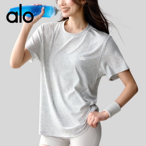 AIo宽松休闲健身瑜伽服短袖女普拉提训练服跑步运动上衣T恤外穿