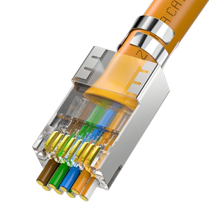 浙华超六七类穿孔式水晶头通孔镀金万兆CAT6A7屏蔽铁皮铜壳水晶头