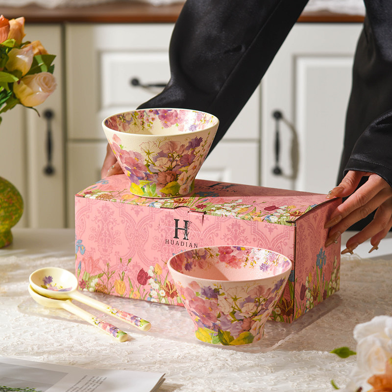 华典繁花似锦米饭碗陶瓷家用斗笠碗高档釉中彩中古风特别好看的碗