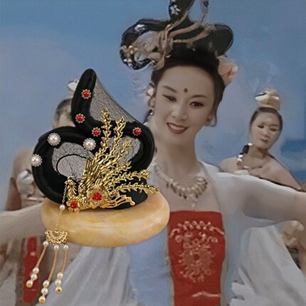 古风嫦娥飞天发髻头饰古装造型凤凰金色流苏发饰高温丝黑色假发包
