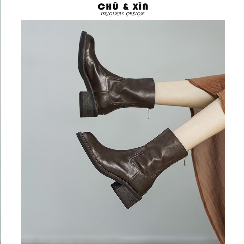 烟筒靴短靴新款马丁靴水洗马皮