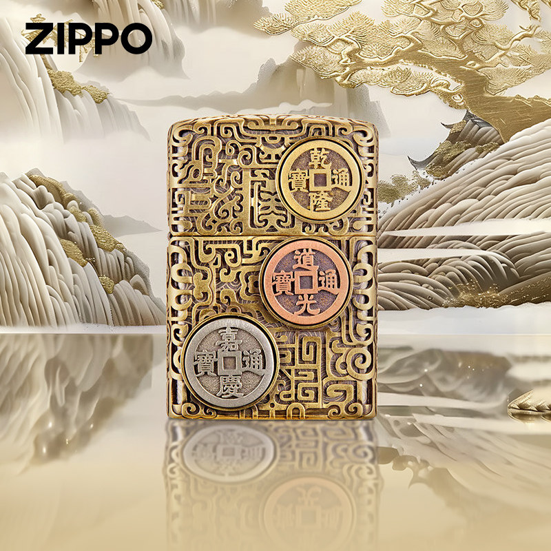 ZIPPO官方正品中国风乾道嘉套壳防风煤油打火机男士收藏礼品镀金