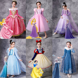 冰雪奇缘白雪爱莎安娜艾莎公主裙女童冬装冬季迪士尼生日礼服裙子