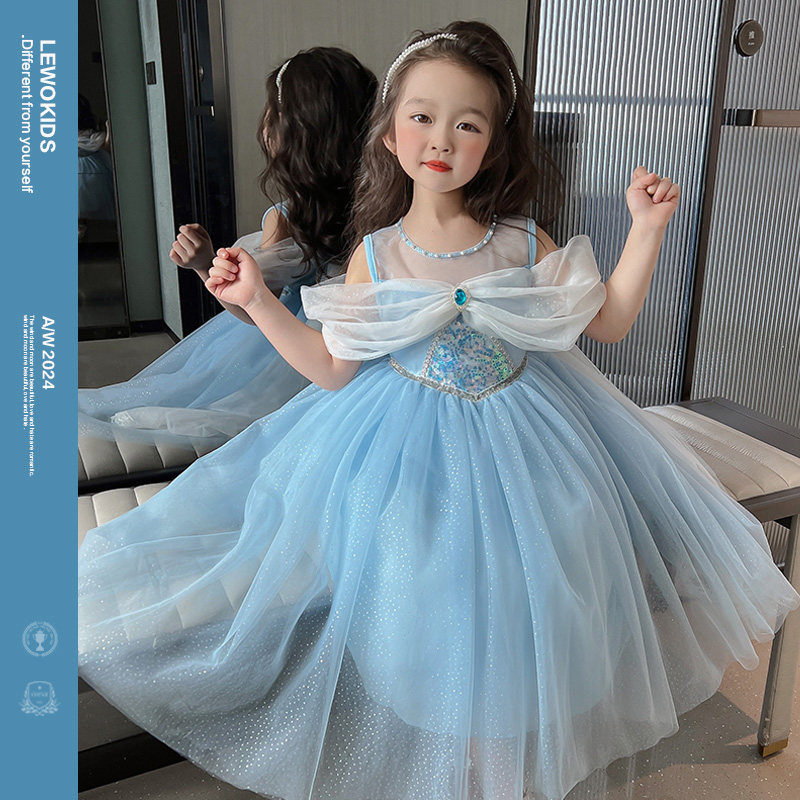 冰雪奇缘爱莎艾莎公主裙女童夏季迪士尼新款夏天爱沙生日连衣裙子