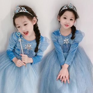 冰雪奇缘艾莎爱莎白雪公主裙子女童冬装迪士尼cosplay冬季连衣裙