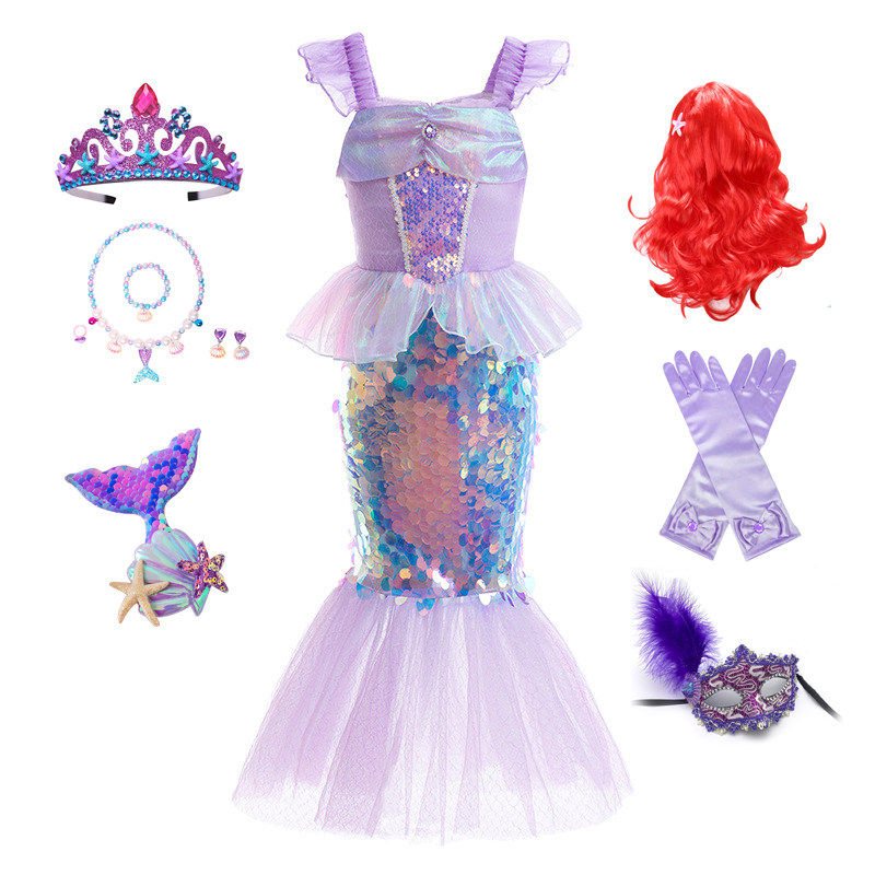美人鱼公主裙女童cosplay迪士尼儿童亮片演出服装衣服套装裙子夏