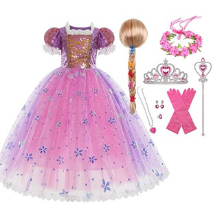 长发艾莎紫色爱莎加冕公主裙女童迪士尼夏季爱沙儿童礼服长裙裙子