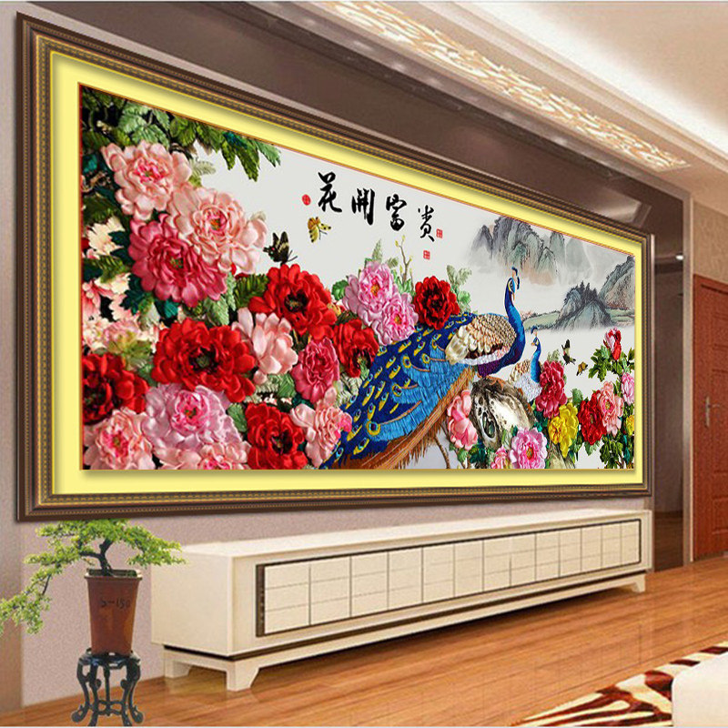 3d印花立体绣非十字绣幅孔雀牡丹图新款丝带绣挂画客厅大|ruв категории домашний ткань, вышивка крестом и инструментов, принадлежностей, вышивка крестом suite - от Buy2taobao.com для оказания профессиональной услуги покупки агента Taobao