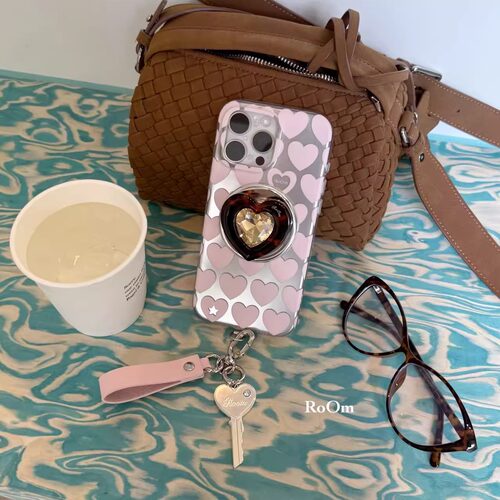 Theearthroom电镀粉色爱心双层印花全包磁吸手机壳 苹果17promax 手机壳